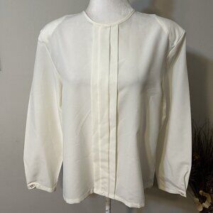 Vtg Favorites Women Cream Ivory Long Sleeve Blouse Top Pleated Front Size 14